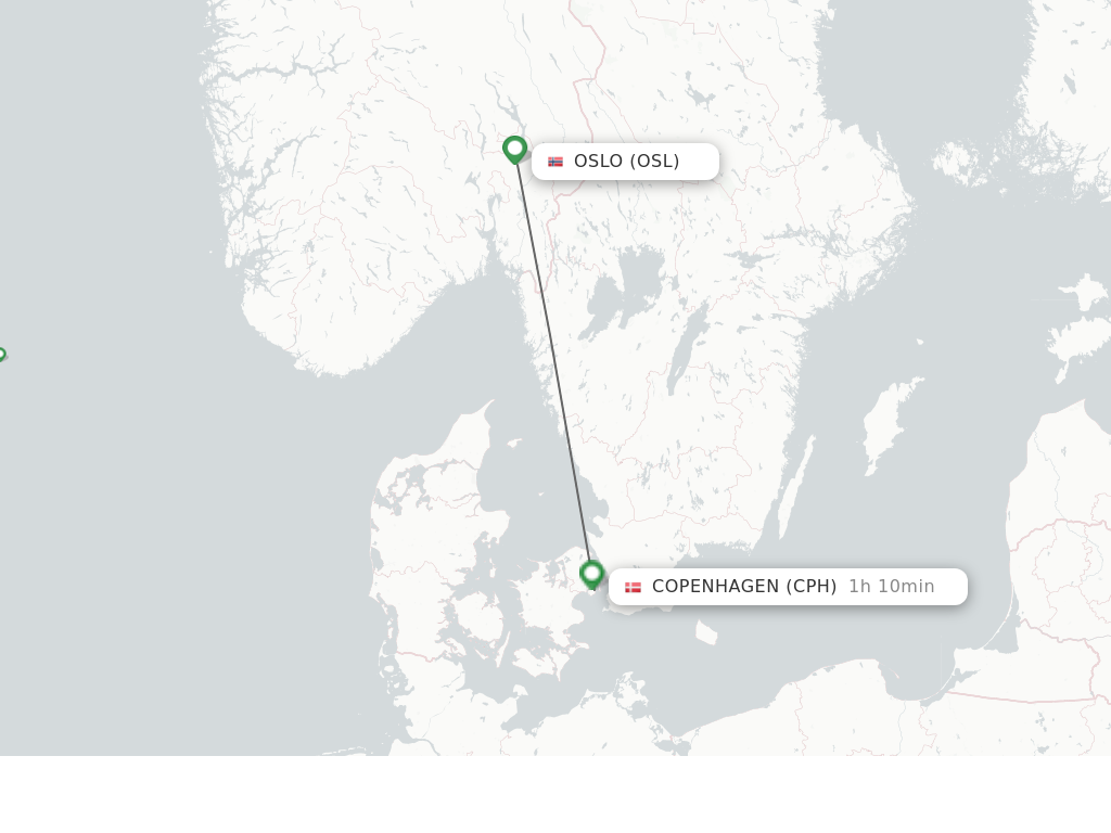 Flights from Oslo to Copenhagen route map