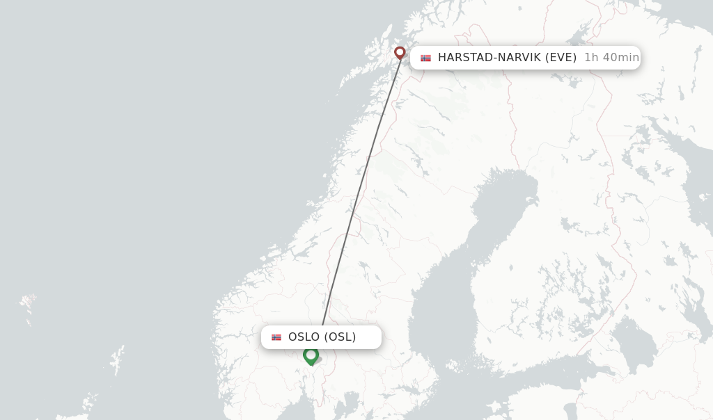 Flights from Oslo to Harstad-Narvik route map