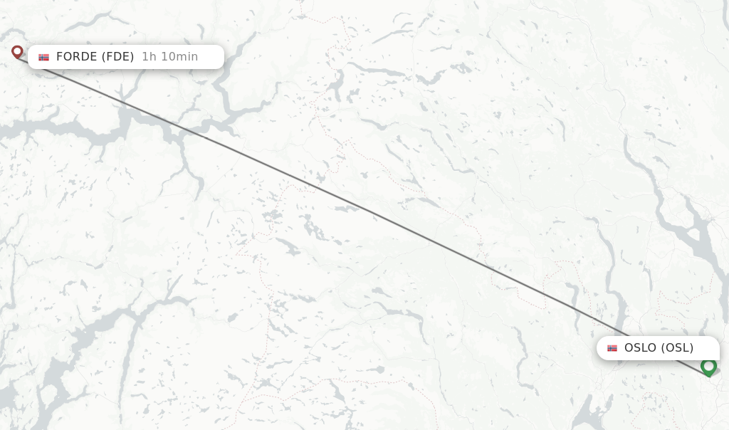 Flights from Oslo to Forde route map