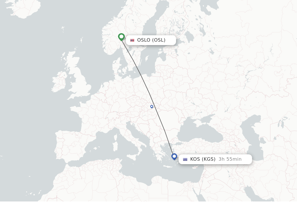 Flights from Oslo to Kos route map