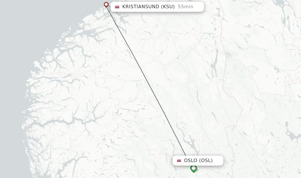 Flights from Oslo to Kristiansund route map