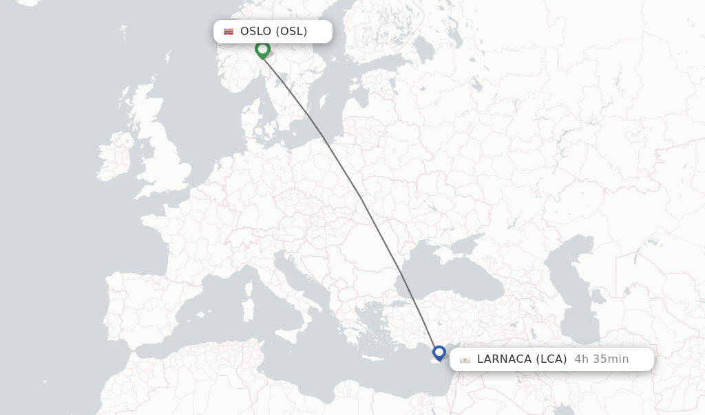 Flights from Oslo to Larnaca route map