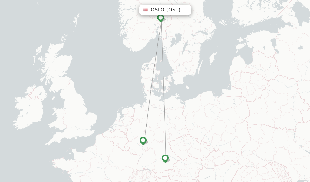 Route map with flights from Oslo with Lufthansa