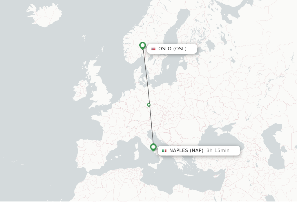 Flights from Oslo to Naples route map