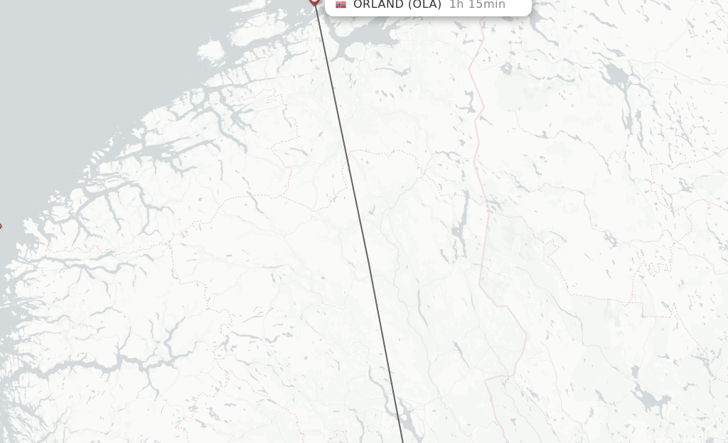 Flights from Oslo to Orland route map