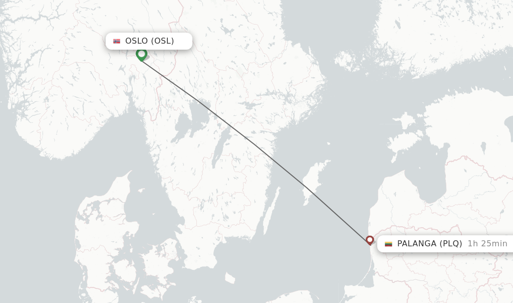 Flights from Oslo to Palanga route map