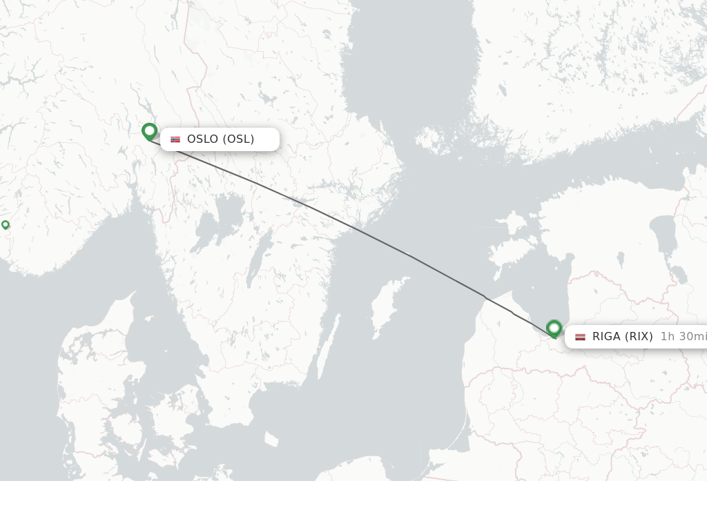 Flights from Oslo to Riga route map