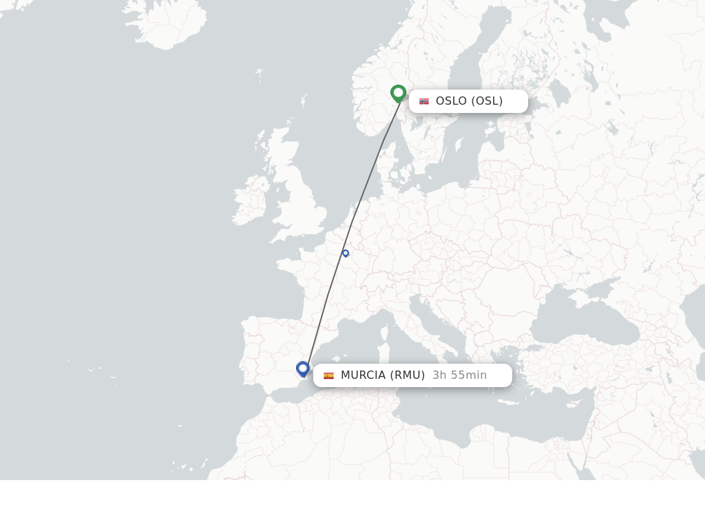 Flights from Oslo to Corvera route map