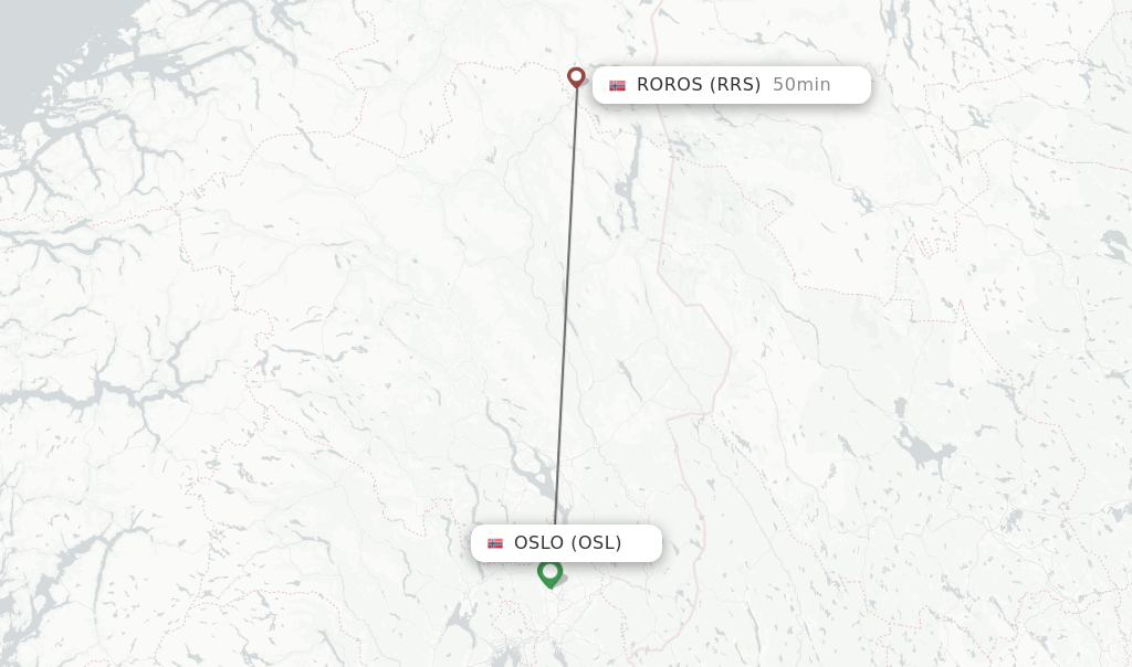 Flights from Oslo to Roros route map