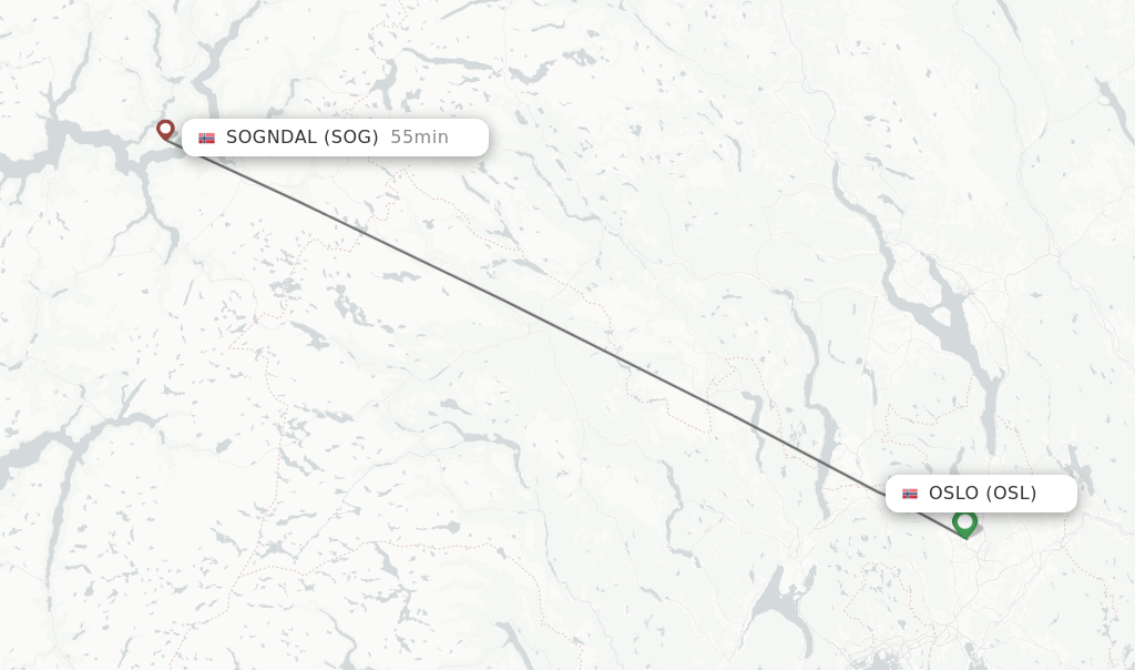 Flights from Oslo to Sogndal route map