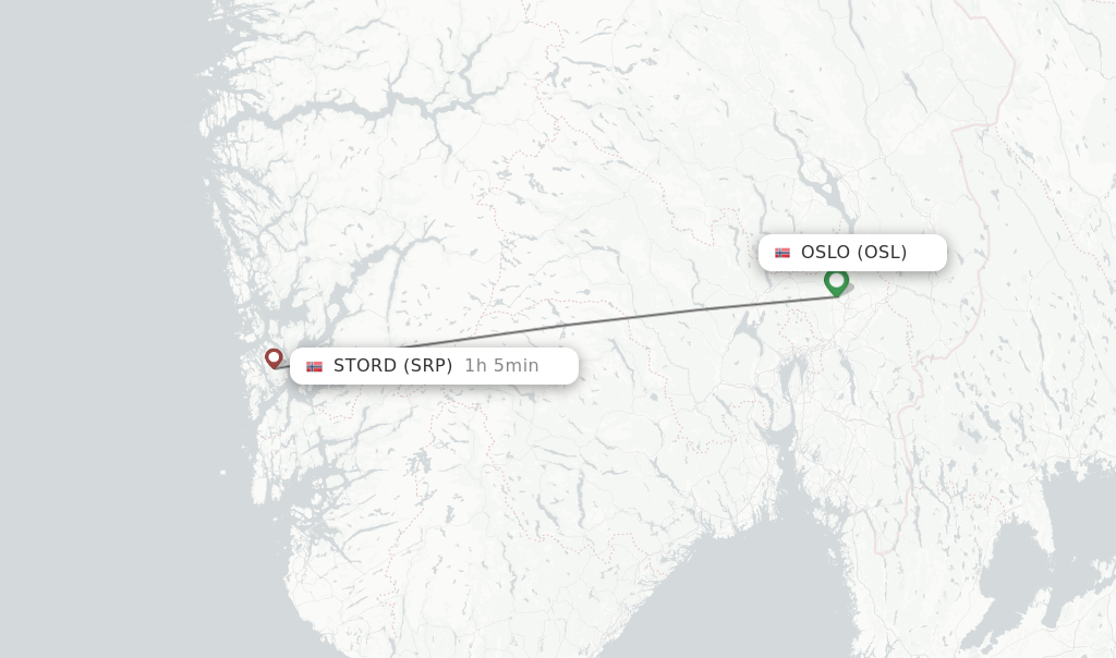 Flights from Oslo to Stord route map