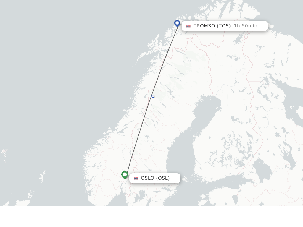 Flights from Oslo to Tromso route map