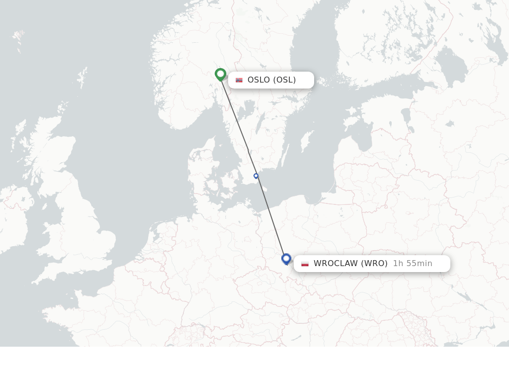 Flights from Oslo to Wroclaw route map