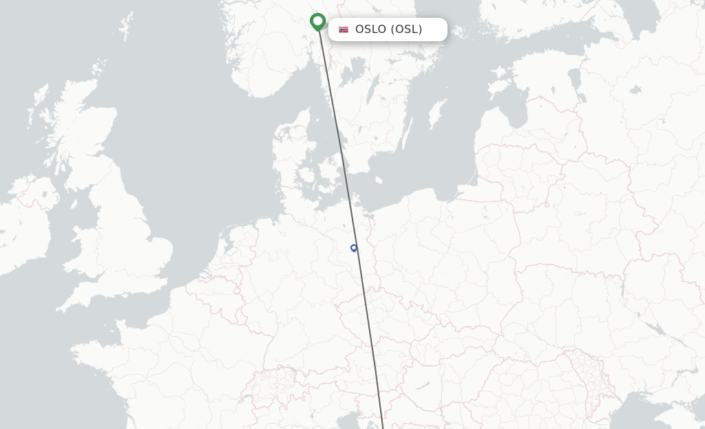 Flights from Oslo to Zadar route map