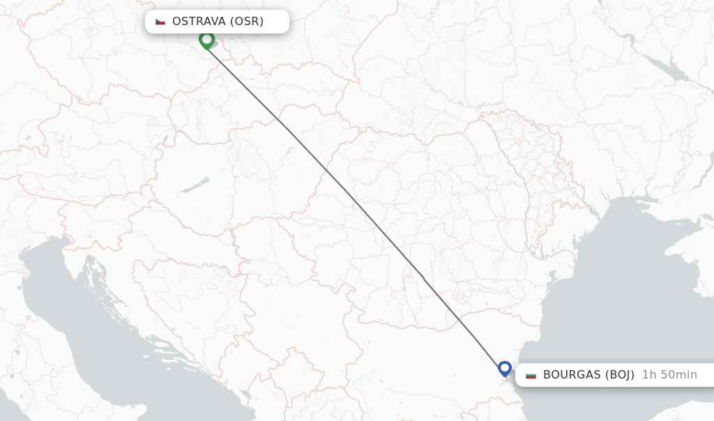 Flights from Ostrava to Burgas route map