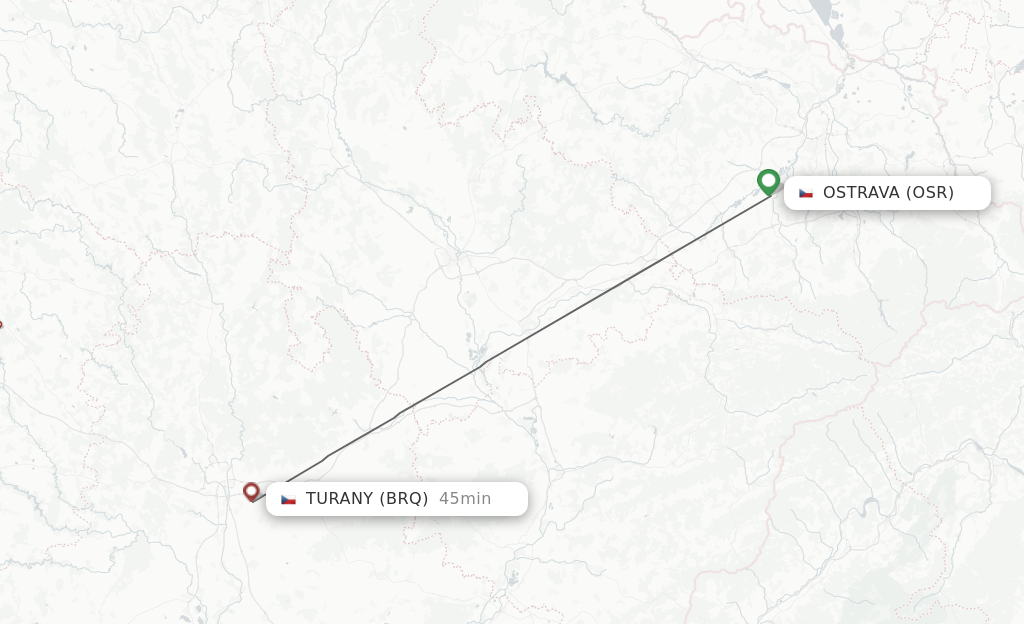 Flights from Ostrava to Brno route map