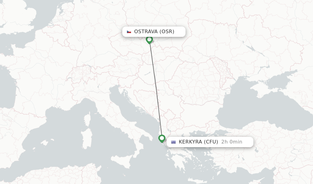 Flights from Ostrava to Kerkyra route map