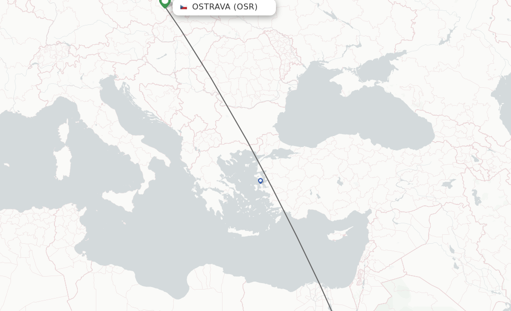Flights from Ostrava to Hurghada route map