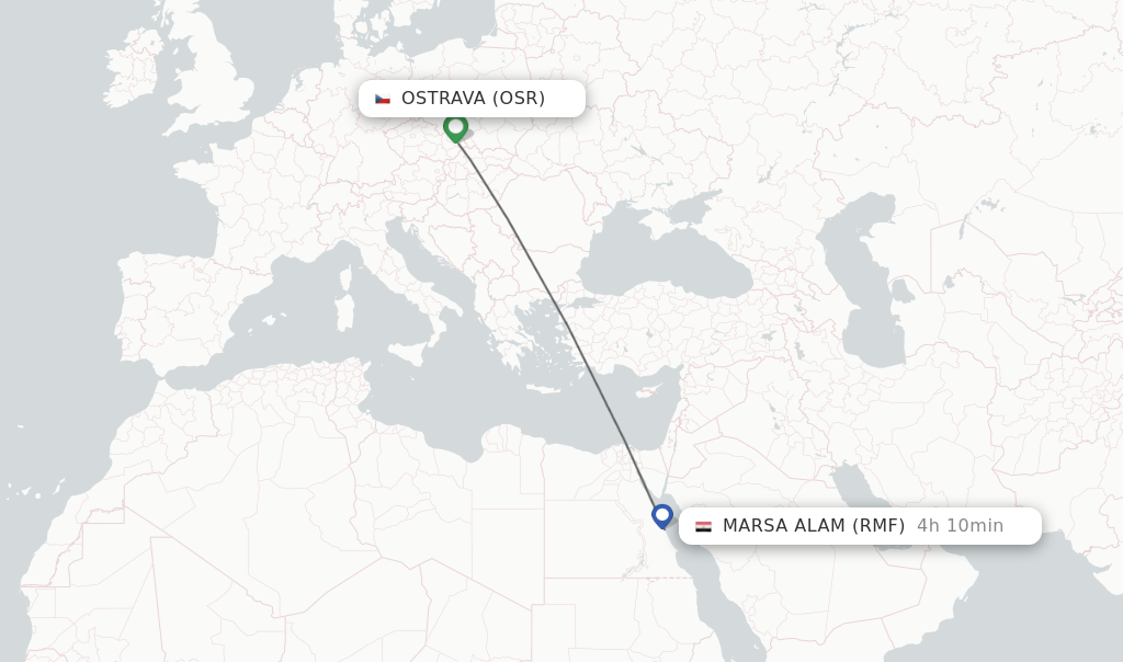 Flights from Ostrava to Marsa Alam route map
