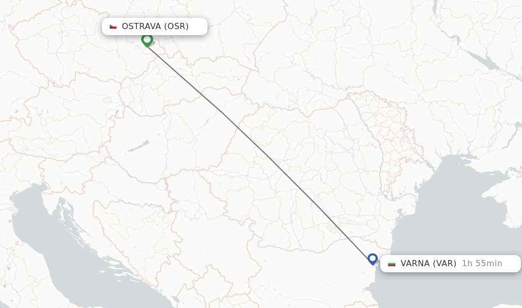 Flights from Ostrava to Varna route map