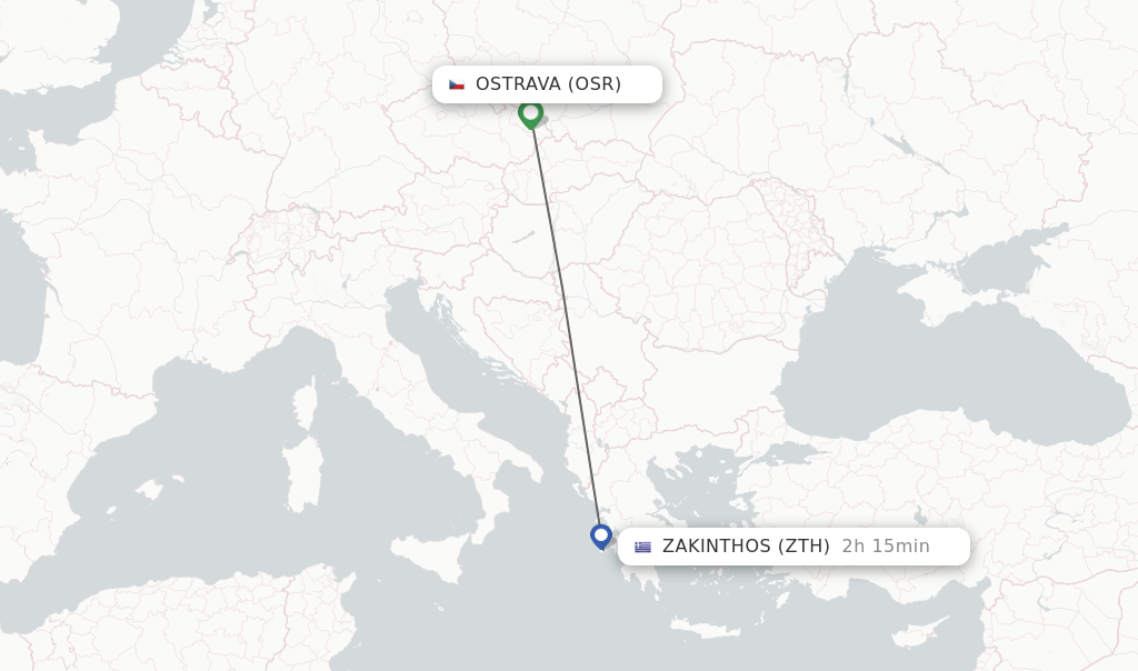 Flights from Ostrava to Zakinthos route map