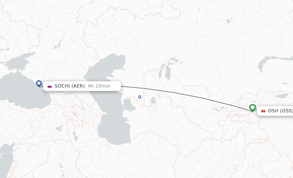 Flights from Osh to Sochi route map