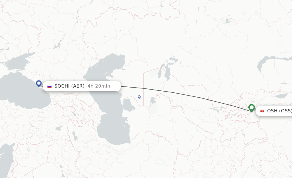 Flights from Osh to Adler/Sochi route map