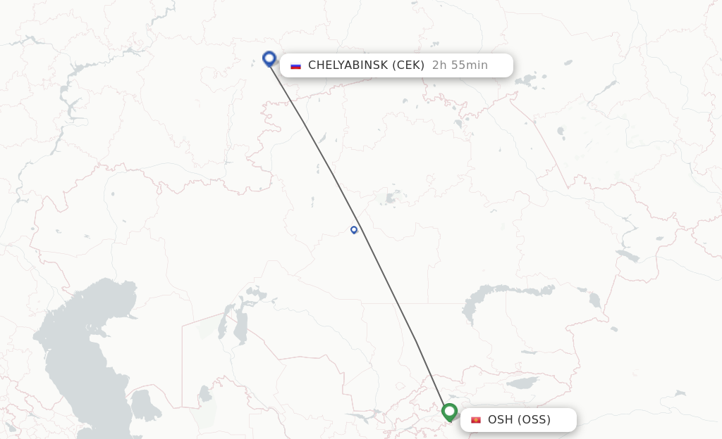 Flights from Osh to Chelyabinsk route map