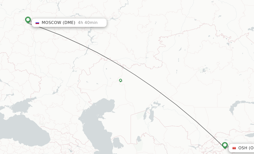 Flights from Osh to Moscow route map