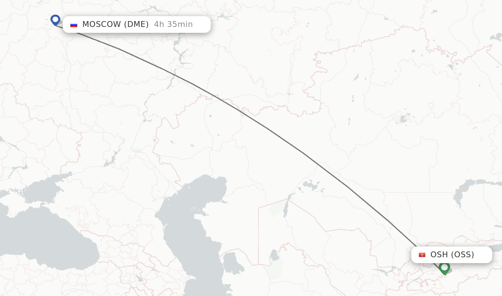 Flights from Osh to Moscow route map