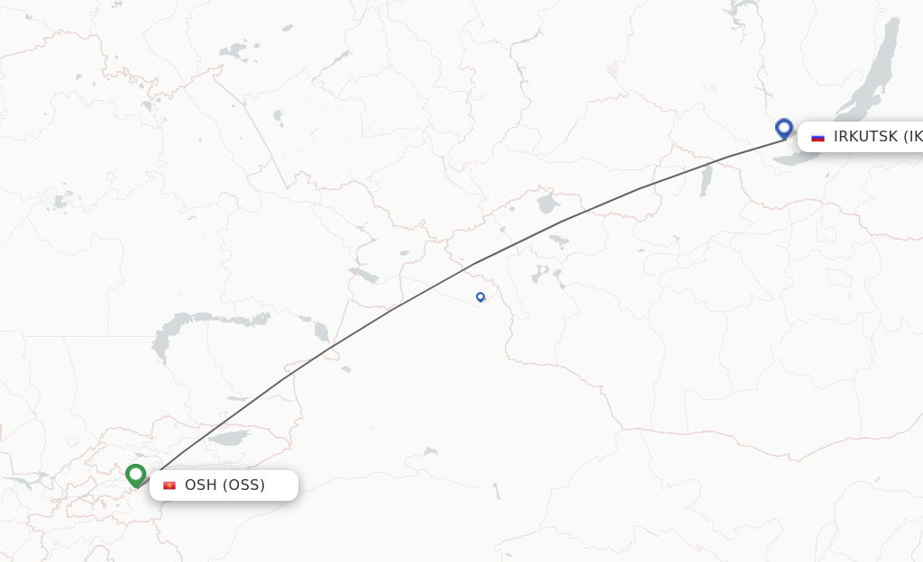Flights from Osh to Irkutsk route map