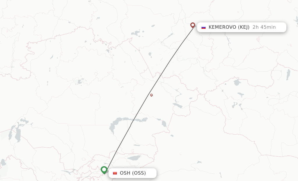 Flights from Osh to Kemerovo route map