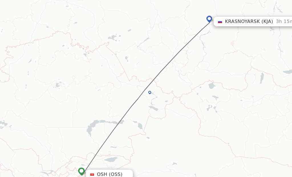 Flights from Osh to Krasnoyarsk route map