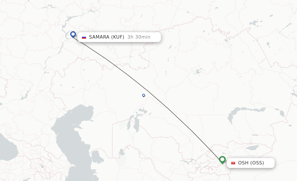 Flights from Osh to Samara route map