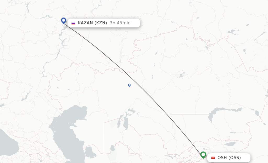 Flights from Osh to Kazan route map