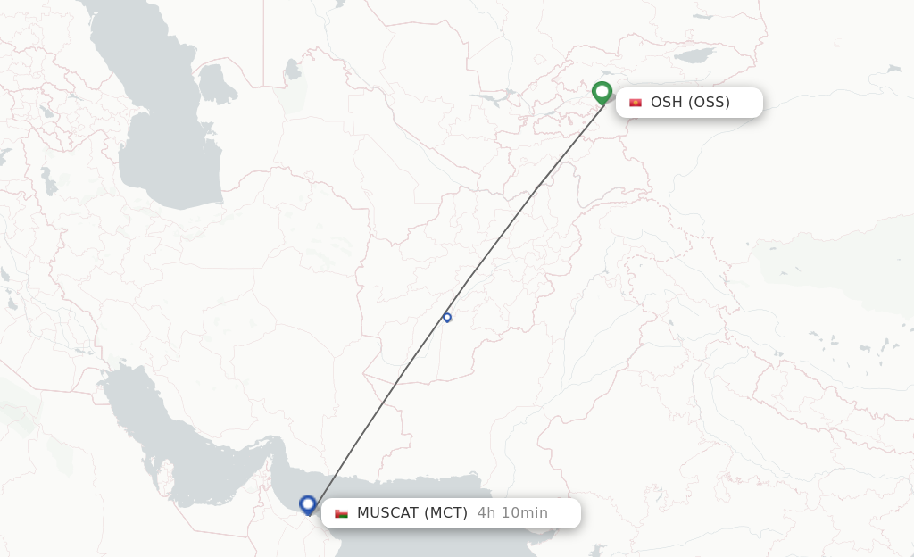 Flights from Osh to Muscat route map