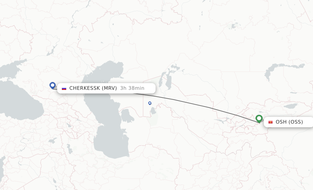Flights from Osh to Mineralnye Vody route map