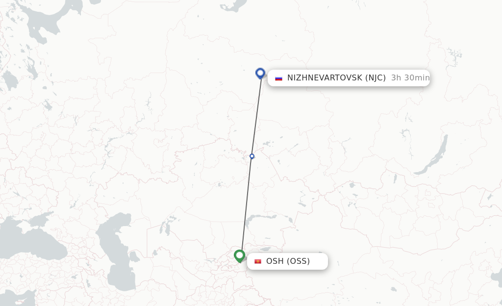 Flights from Osh to Nizhnevartovsk route map
