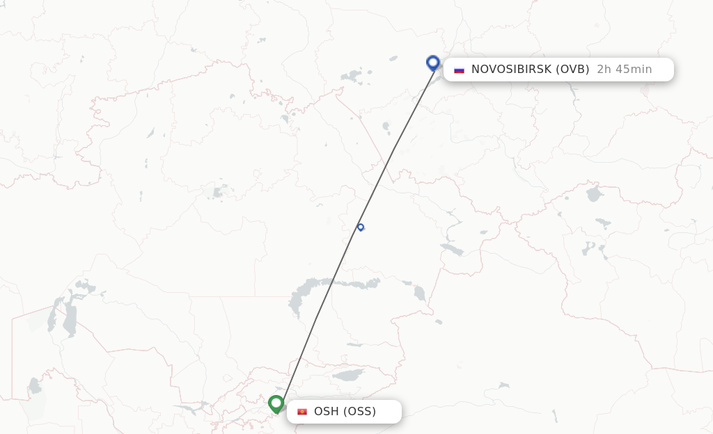Flights from Osh to Novosibirsk route map