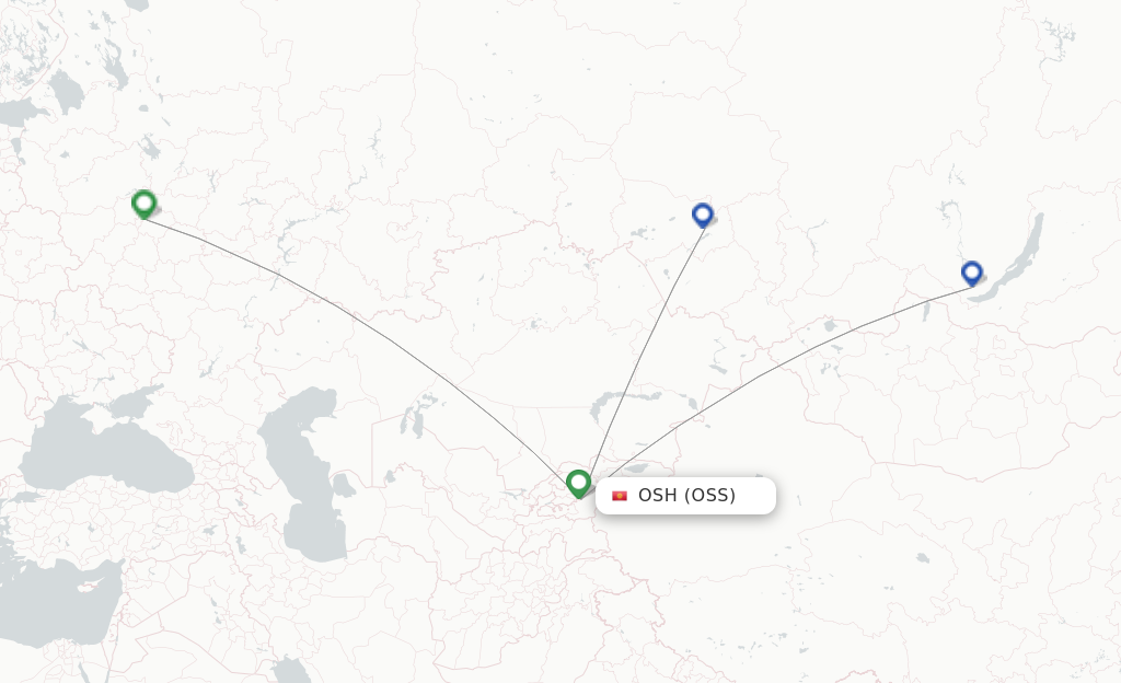 Route map with flights from Osh with S7 Airlines