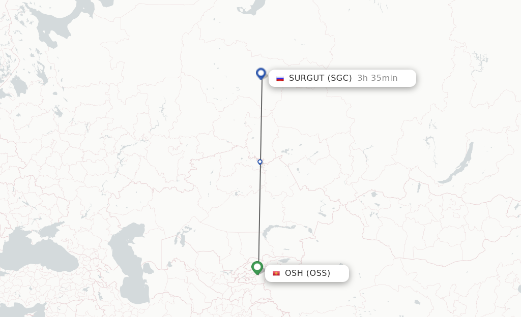 Flights from Osh to Surgut route map