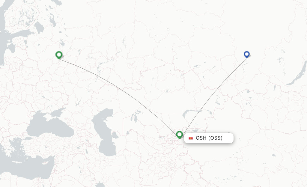Route map with flights from Osh with Aeroflot