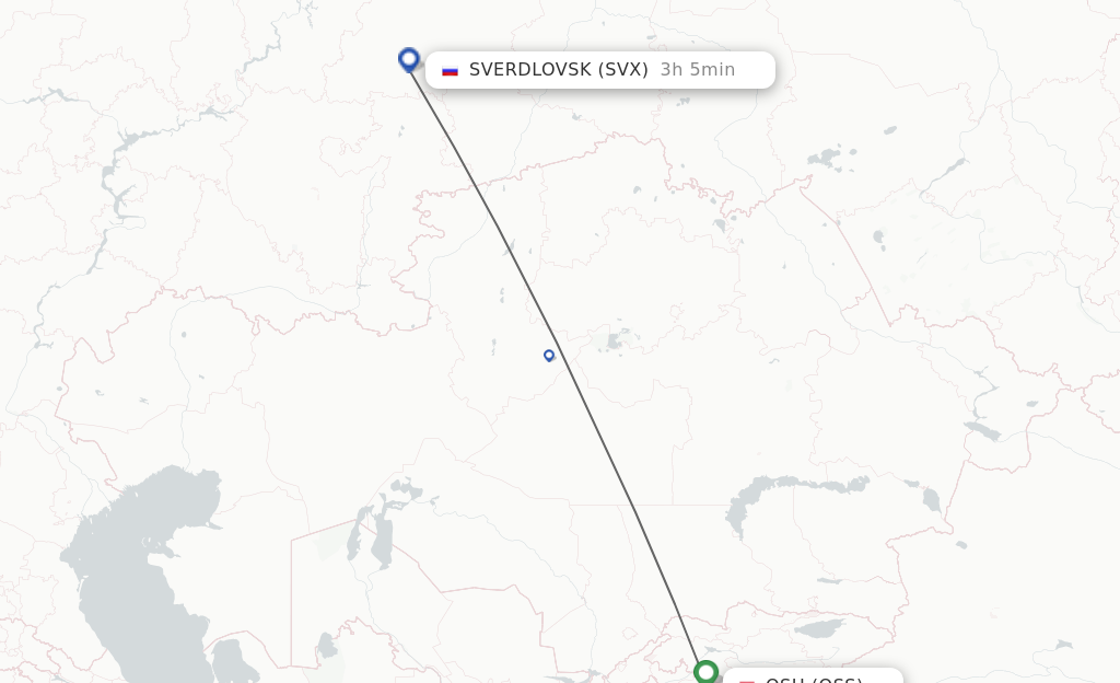 Flights from Osh to Sverdlovsk route map