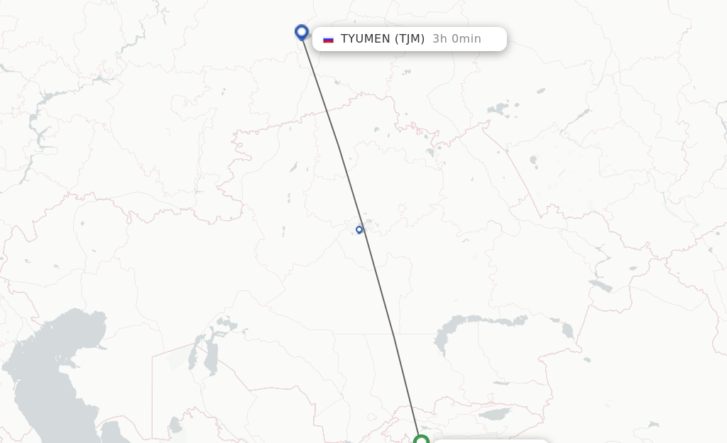 Flights from Osh to Tyumen route map