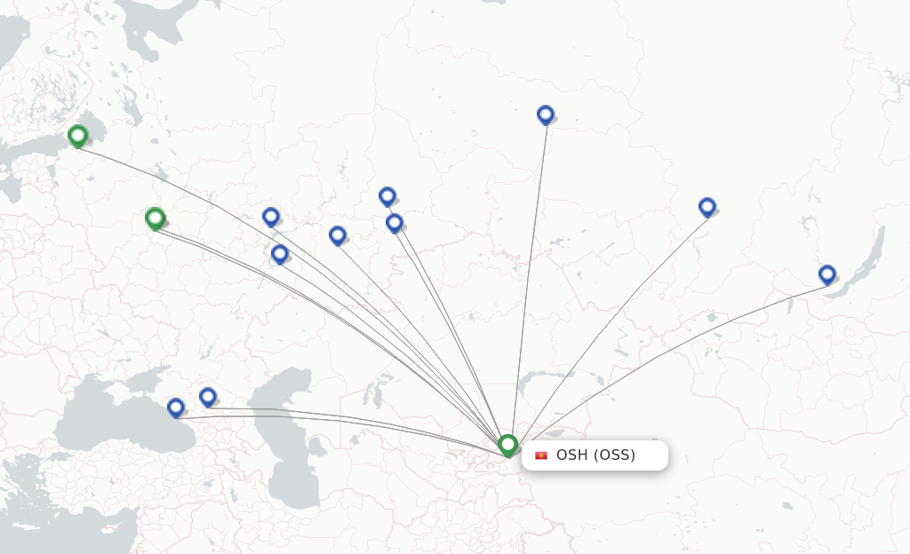 Route map with flights from Osh with Ural Airlines