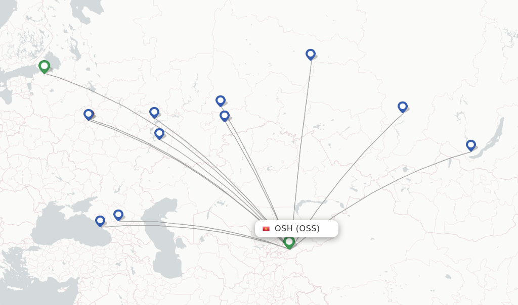 Route map with flights from Osh with Ural Airlines