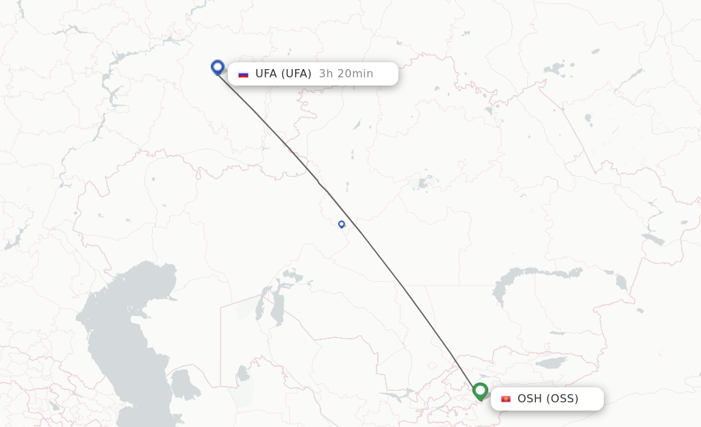 Flights from Osh to Ufa route map