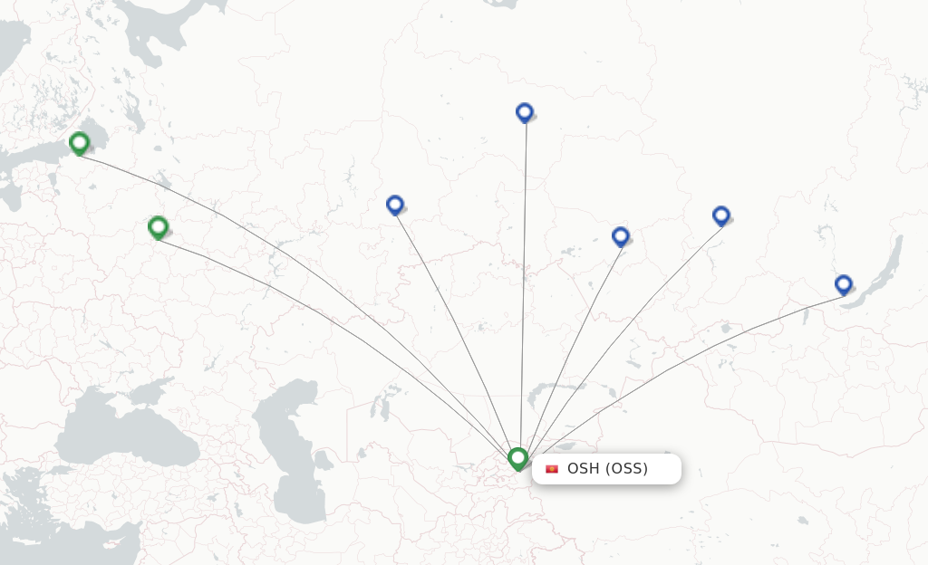 Route map with flights from Osh with Avia Traffic Company