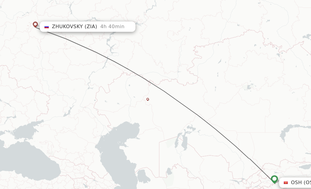 Flights from Osh to Zhukovsky route map