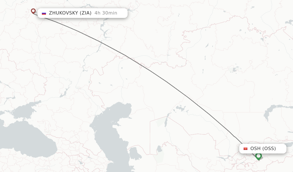 Flights from Osh to Zhukovsky route map